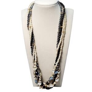 Retro Multi Strand Beaded Twist Necklace Unsigned 20" Vtg